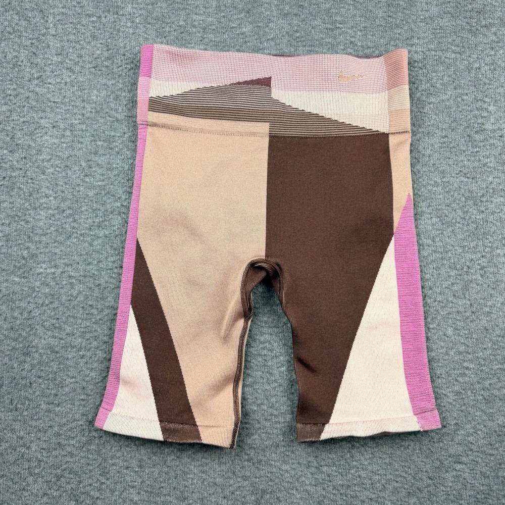 Nike Dri-FIT Women's Geometric Colorblock Biker Shorts Brown Pink CJ5091-283 M‎